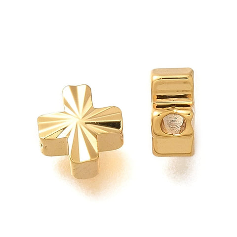 BeadsBalzar Craft Store Brass Slider connector Cross Beads – Real 18K Gold Plated, 6mm