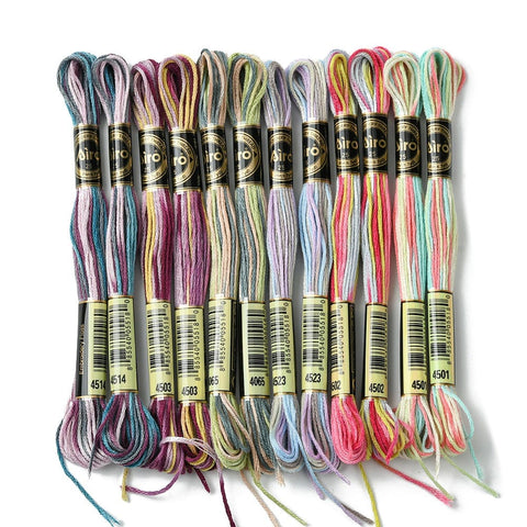 BeadsBalzar Craft Store COLORFUL 12 Skeins 6 Colors 6-Ply Polyester Embroidery Floss, Cross Stitch Threads, Segment dyed