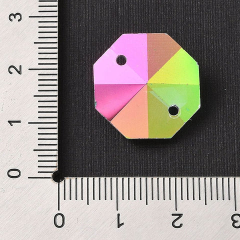 BeadsBalzar Craft Store Electroplated Glass Rhinestone Connector Charms, Faceted Octagon Links, Pink