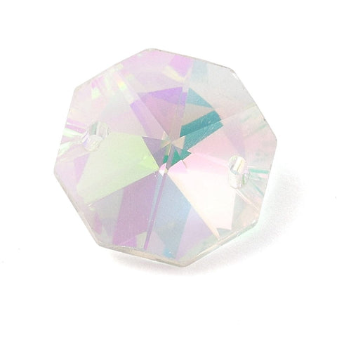 BeadsBalzar Craft Store Electroplated Glass Rhinestone Connector Charms, Faceted Octagon Links, Pink