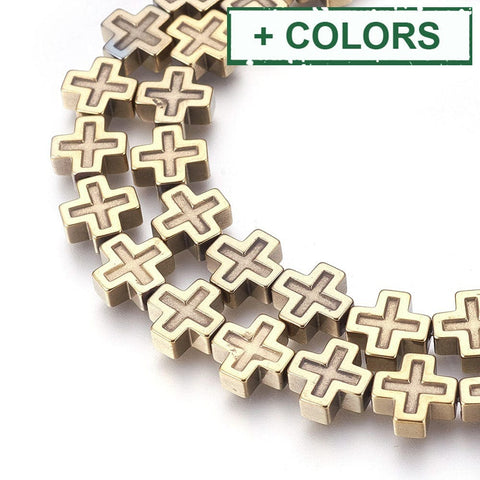 BeadsBalzar Craft Store Electroplated Non-magnetic Synthetic Cross Hematite Slider Connector link Beads 10x10mm