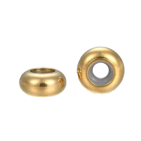 BeadsBalzar Craft Store GOLDEN (VACUM PLATED) 304 Stainless Steel Slider Beads – Rondelle with Rubber Core, 6x3mm, Hole: 3mm