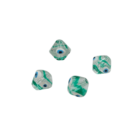 BeadsBalzar Craft Store GREEN Coned Transparent Evil Eye Glass beads hand painted 10mm