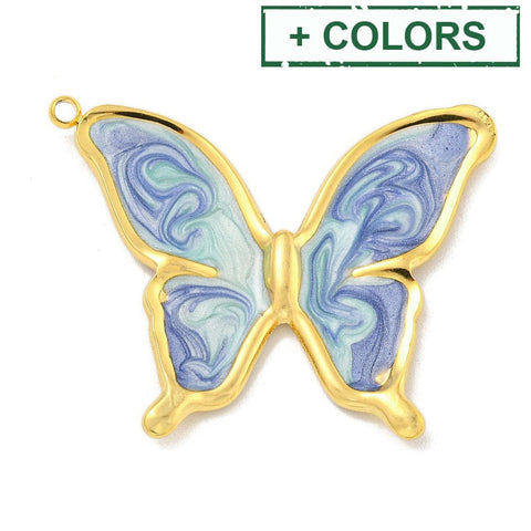 BeadsBalzar Craft Store Ion Plated 304 Stainless Steel Pendants, with Enamel, Real 18K Gold Plated, Butterfly Charm