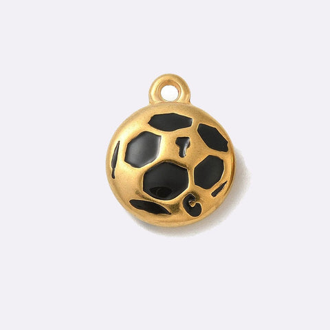 BeadsBalzar Craft Store Ion Plated 304 Stainless Steel Pendants, with Enamel, Real 18K Gold Plated, Football Charm