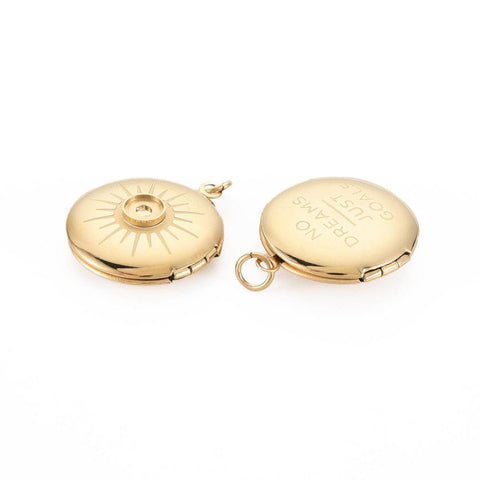 BeadsBalzar Craft Store IP Gold 304 Stainless Steel Flat Round Locket Pendants with Enamel Settings – With Jump Rings – 23x20x6.5mm
