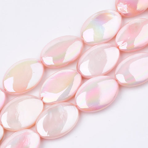 BeadsBalzar Craft Store LAVENDER BLUSH AB Color Freshwater Shell Bead Slider Connector links, Dyed, Oval