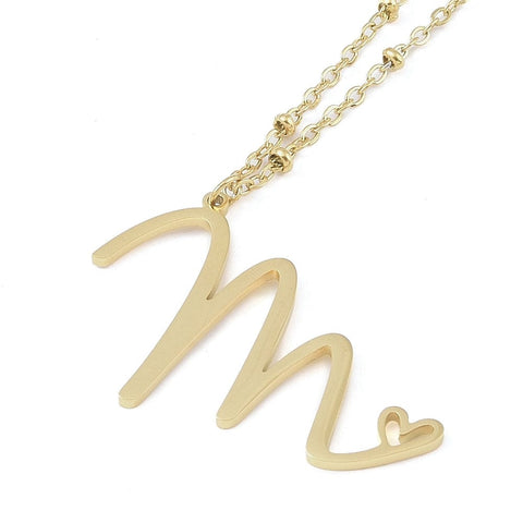 BeadsBalzar Craft Store M 304 Stainless Steel Letter & Heart Necklace – Personalized Pendant Jewelry 40-45cm long