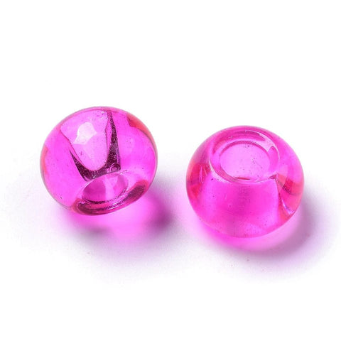 BeadsBalzar Craft Store MAGENTA Glass European Beads, Large Hole Beads, Rondelle 14-15mm