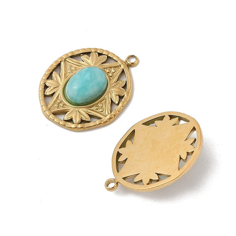 BeadsBalzar Craft Store NATURAL AMAZONITE 304 Stainless Steel Pendants – Oval Charms – Real 18K Gold Plated – 16x20mm