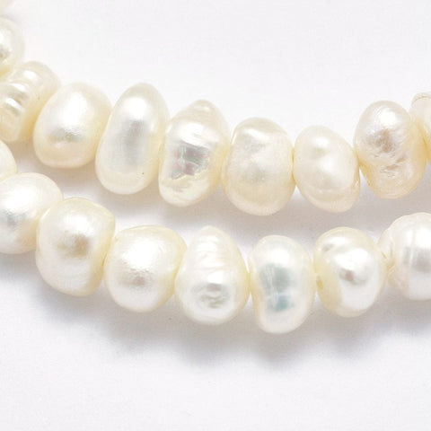 BeadsBalzar Craft Store Natural Cultured Freshwater Pearl Beads Strands – Potato Shape, Beige Color 5-6mm