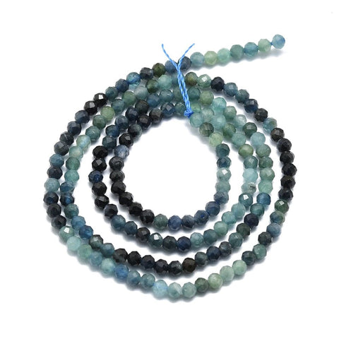 BeadsBalzar Craft Store Natural Gradient Blue Tourmaline Beads Strands, Faceted, Round, 2mm