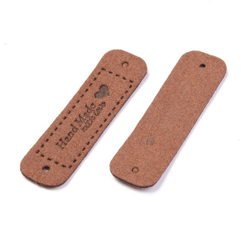 BeadsBalzar Craft Store PU Leather Label Tags, Handmade Embossed Tag, with Holes with Word 'Handmade'