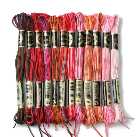 BeadsBalzar Craft Store RED 12 Skeins 6 Colors 6-Ply Polyester Embroidery Floss, Cross Stitch Threads, Segment dyed
