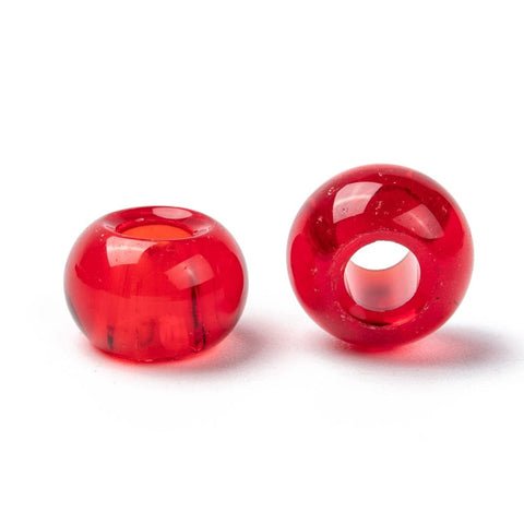 BeadsBalzar Craft Store RED Glass European Beads, Large Hole Beads, Rondelle 14-15mm