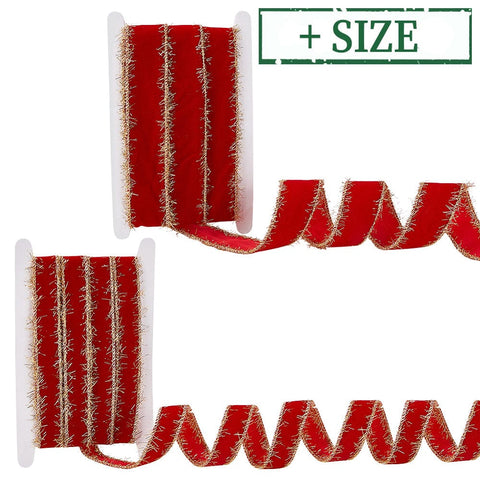 BeadsBalzar Craft Store Red Velvet Ribbon with Polyester Back Side & Gold Trimming – Luxury Craft & Gift Ribbon