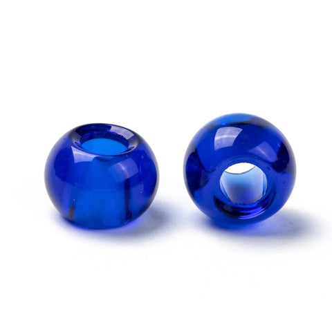 BeadsBalzar Craft Store ROYAL BLUE Glass European Beads, Large Hole Beads, Rondelle 14-15mm