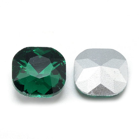 BeadsBalzar Craft Store SEA GREEN / SQUARE (ROUNDED) 10x10x4.5mm Pointed Back Glass Rhinestone Cabochons, Faceted, Back Plated 10mm