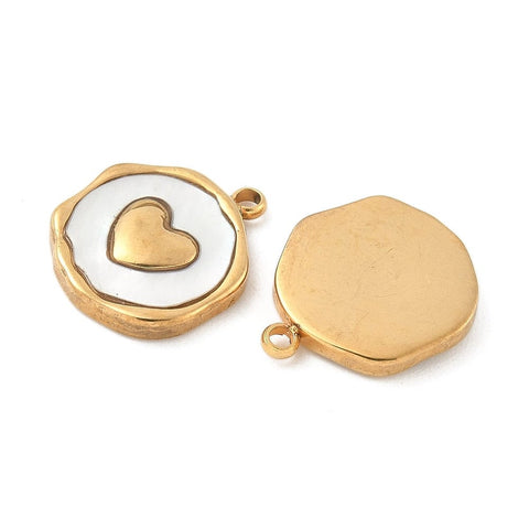 BeadsBalzar Craft Store SHELL 304 Stainless Steel Pave Natural Heart Pendants – Real 18K Gold Plated – 15.5x13mm