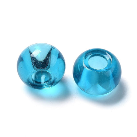 BeadsBalzar Craft Store SKY BLUE Glass European Beads, Large Hole Beads, Rondelle 14-15mm