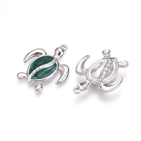 BeadsBalzar Craft Store STAINLESS STEEL / GREEN 304 Stainless Steel Turtle Pendants with Enamel – 30x24mm Charms