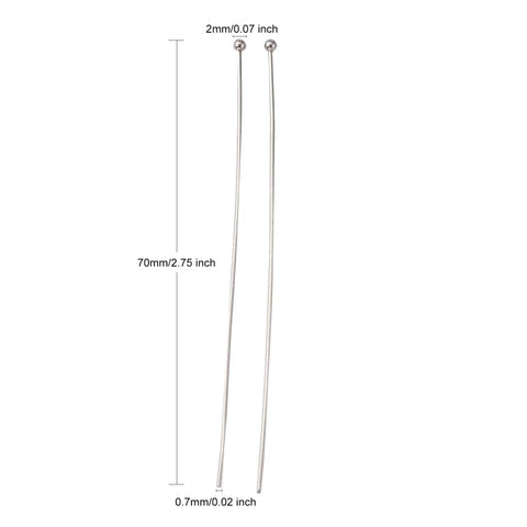 BeadsBalzar Craft Store Tarnish Resistant 304 Stainless Steel Ball Head Pins, Stainless Steel Color 70x0.7mm