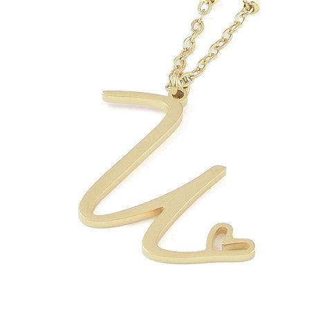 BeadsBalzar Craft Store U 304 Stainless Steel Letter & Heart Necklace – Personalized Pendant Jewelry 40-45cm long
