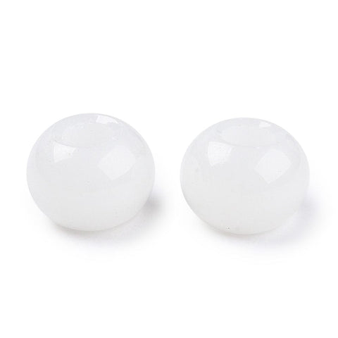 BeadsBalzar Craft Store WHITE Glass European Beads, Large Hole Beads, Rondelle 14-15mm