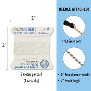 BeadsBalzar Beads & Crafts (070105) GRIFFIN NYLON BD CORD WHITE SIZE 5- 2M- 0.65MM (1 PC)