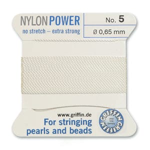 BeadsBalzar Beads & Crafts (070105) GRIFFIN NYLON BD CORD WHITE SIZE 5- 2M- 0.65MM (1 PC)