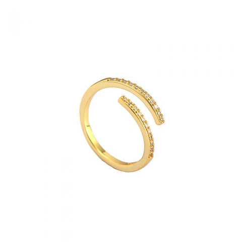 BeadsBalzar Beads & Crafts 18KT GOLD PLATED (925-BR04-G) (925-BR04-X) Simple Duo Stagger CZ 925 Sterling Silver Adjustable Ring (1 PC)