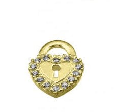 BeadsBalzar Beads & Crafts 3 MICRON GOLD PLATED (925-PL79-3GP) (925-PL79-S) SILVER 925 13MM HEART PADLOCK CHARM WITH ZIRCONIUM (1 PC)