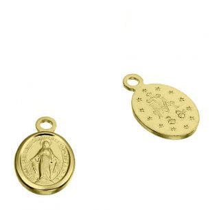 BeadsBalzar Beads & Crafts 3 MICRON GOLD PLATED (925-VP73-3GP) (925-VP73-X) SILVER 925 OVAL VIRGIN MARY MEDALS 8X6MM 1 RING (2 PCS)