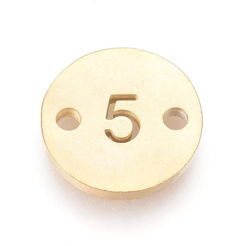 BeadsBalzar Beads & Crafts 5 (SN7559-X) Numbers 304 Stainless Steel Links, Flat Round, Golden,10mm (1 PC)