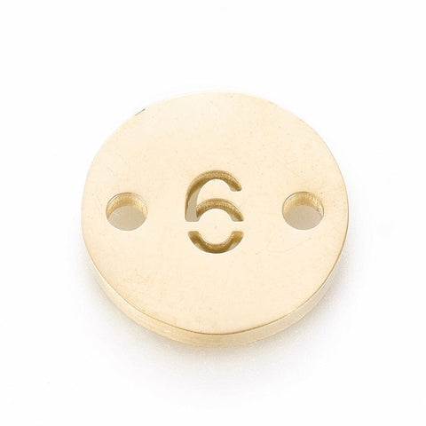 BeadsBalzar Beads & Crafts 6 (SN7559-X) Numbers 304 Stainless Steel Links, Flat Round, Golden,10mm (1 PC)