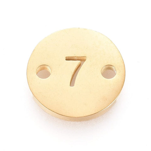 BeadsBalzar Beads & Crafts 7 (SN7559-X) Numbers 304 Stainless Steel Links, Flat Round, Golden,10mm (1 PC)
