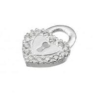 BeadsBalzar Beads & Crafts (925-PL79-S) SILVER 925 13MM HEART PADLOCK CHARM WITH ZIRCONIUM (1 PC)