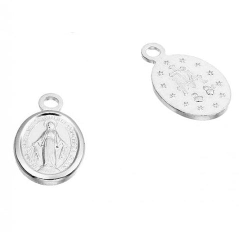 BeadsBalzar Beads & Crafts (925-VP73-X) SILVER 925 OVAL VIRGIN MARY MEDALS 8X6MM 1 RING (2 PCS)