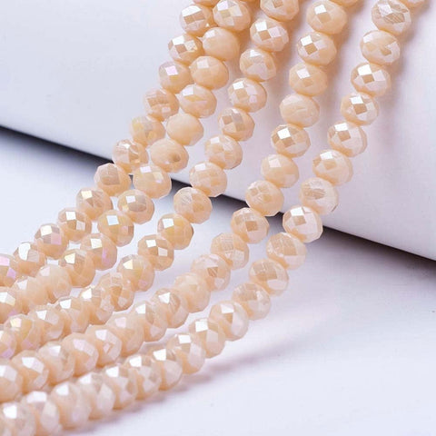 BeadsBalzar Beads & Crafts AB ANT.WHITE (BE7891-B02) (BE7891-X) Opaque Solid Color Glass Beads Strands, Faceted, Rondelle, 8x6mm