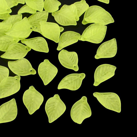 BeadsBalzar Beads & Crafts (AB6257A) Transparent Acrylic Pendants, Frosted, Leaf, LimeGreen Size: about 18mm (20 GMS)