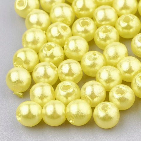 BeadsBalzar Beads & Crafts (AB6842C) YELLOW (AB6842X) ABS Plastic Beads, Imitation Pearl , Round, 6mm (15 GMS)