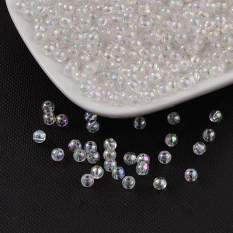 BeadsBalzar Beads & Crafts (AB8481-X) Eco-Friendly Transparent Acrylic Beads, Round, AB Color, 4mm (10 GMS / +-350 PCS)