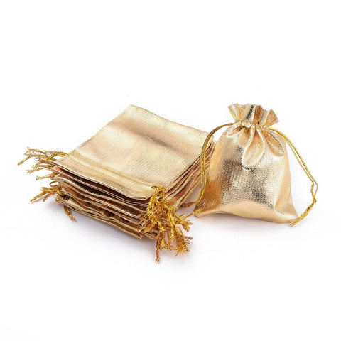 BeadsBalzar Beads & Crafts (BA2052) Golden Metallic Organza Pouches Size:10cm wide,12cm high (10 PCS)