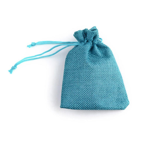 BeadsBalzar Beads & Crafts (BA6634A) Burlap Packing Pouches Drawstring Bags, DarkCyan (5 PCS)