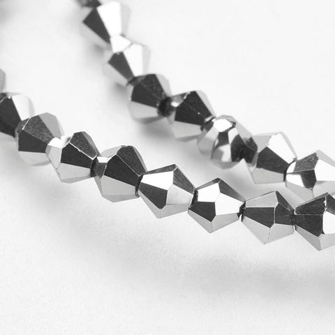 BeadsBalzar Beads & Crafts (BB6404E) SILVER (BB6404X) Glass Beads Strands, Faceted, Bicone, 3mm