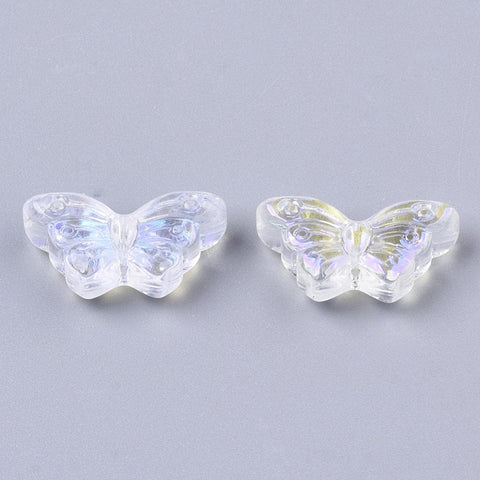 BeadsBalzar Beads & Crafts (BB7421-D01) Transparent Glass Beads, AB Color Plated, Butterfly, Clear AB 8x15mm (20 pcs)