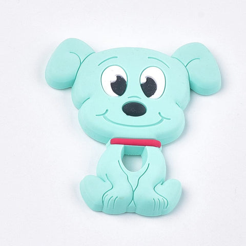 BeadsBalzar Beads & Crafts (BB8466-07A) Big Silicone Puppy Beads, Chewing Beads For Teethers, Beagle Dog, Pale Turquoise 90~91mm