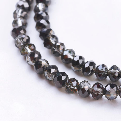 BeadsBalzar Beads & Crafts (BE6381A) Electroplate Glass Faceted Rondelle Beads Strands, Half Plated, Black Size: about 4MM