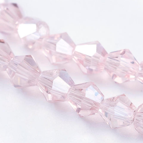 BeadsBalzar Beads & Crafts (BE75) Glass Beads Strands, AB Color Plated, Faceted, Bicone, MistyRose 4MM