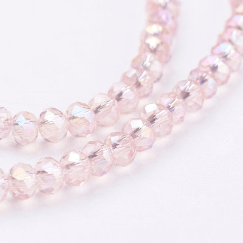 BeadsBalzar Beads & Crafts (BE7737-31) Electroplate Glass Beads , AB Color Plated, Faceted Rondelle, Pearl Pink 3x2mm